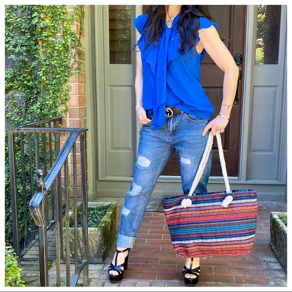 FABULOUS ROYAL BLUE SO PRETTY RUFFLE TRIM TOP - Picture 7 of 7